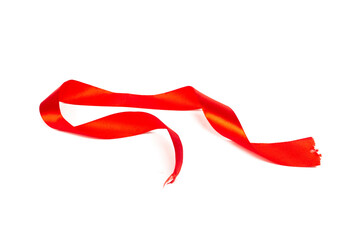 Delicate Red Wavy Ribbon Isolated on White Background. 