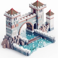 Diminutive Castle Bridge, on isolated white background, Generative AI