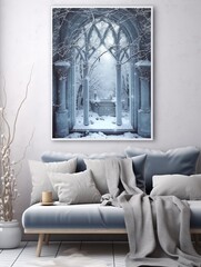 Enchanted Winter Palace Halls Canvas Print - Vintage Painting Winter Scene Landscape Art 