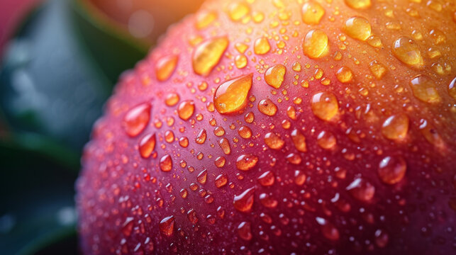 Closeup of a ripe mango its skin smooth and vibrant in color revealing the softness of its juicy ready to be enjoyed.