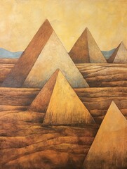 Golden Egyptian Pyramids in Earth Tones Art: Vintage Sandstone Structures