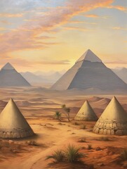 Valley Landscape: Golden Egyptian Pyramids Vintage Painting Views