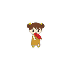 Vector pose of little boy celebrating Chinese New Year illustration