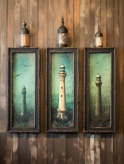 Oceanic Beacon Grandeur: Majestic Cliffside Lighthouses Vintage Landscape Wall Art