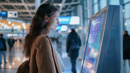 A holographic information kiosk featuring a helpful virtual assistant who can answer frequently asked questions provide directions and assist customers with any other inquiries - obrazy, fototapety, plakaty