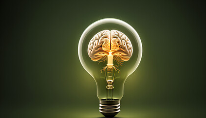 Brain inside lightbulb with green background wallpaper