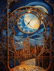 Fototapeta premium Timeless Clock Tower Art - Abstract Landscape of Clockwork View