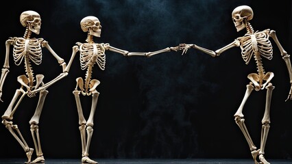 Picture of two skeletons reaching out, creating an eerie connection