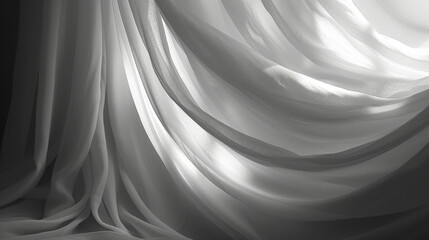 Texture of soft billowy folds as shadows dance through curtains in a moonlit room.