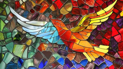 Colorful stained-glass Winged dove, a representation of the New Testament Holy Spirit - obrazy, fototapety, plakaty