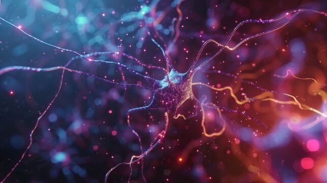 Abstract computing digital brain network vibrant neuron connections