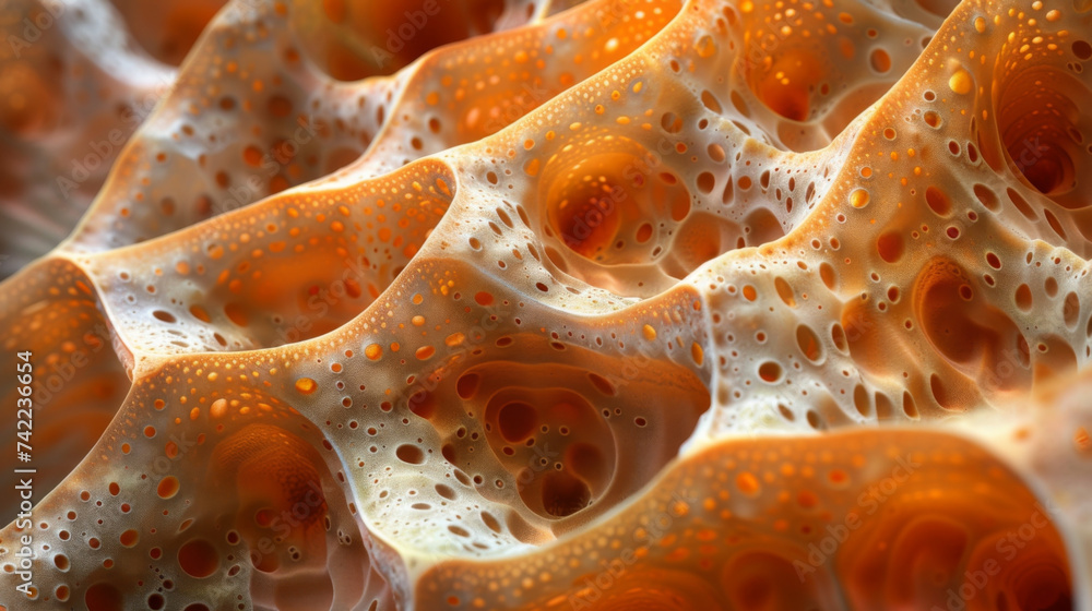 Poster texture of a sea sponge with a pulsating pattern of holes and ridges that serve as a home and shelte