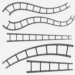 Fototapeta premium Curved film strip. Roll of retro film strip. Photographic film in retro style. Cinema icon set. Flat vector illustration isolated on white background.