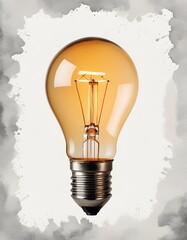 A detailed shot of a light bulb on a neutral gray backdrop, showcasing the intricate design and glowing filament