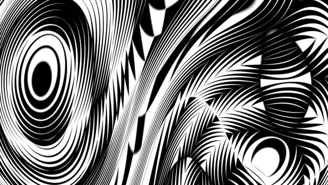 Abstract creative black and white curve zigzag stripe motion background. Video animation Ultra HD 4k footage.