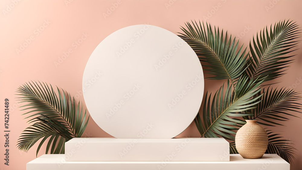 Poster white-rock-podium-arranged-in-a-studio-setting-for-a-dreamlike-collage-style-display-mock-up