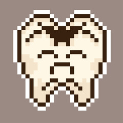 Damaged tooth,sticker, pixel art,Caries,Hygiene, vectorized pixel art.