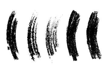 Vector black paint brush spots, highlighter lines or felt-tip pen marker horizontal blobs. Marker pen or brushstrokes and dashes. Ink smudge abstract shape stains and smear set with texture - obrazy, fototapety, plakaty