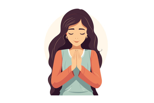 Cute Indian girl praying to god vector illustration