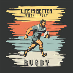 Rugby Player tshirt Design Vector