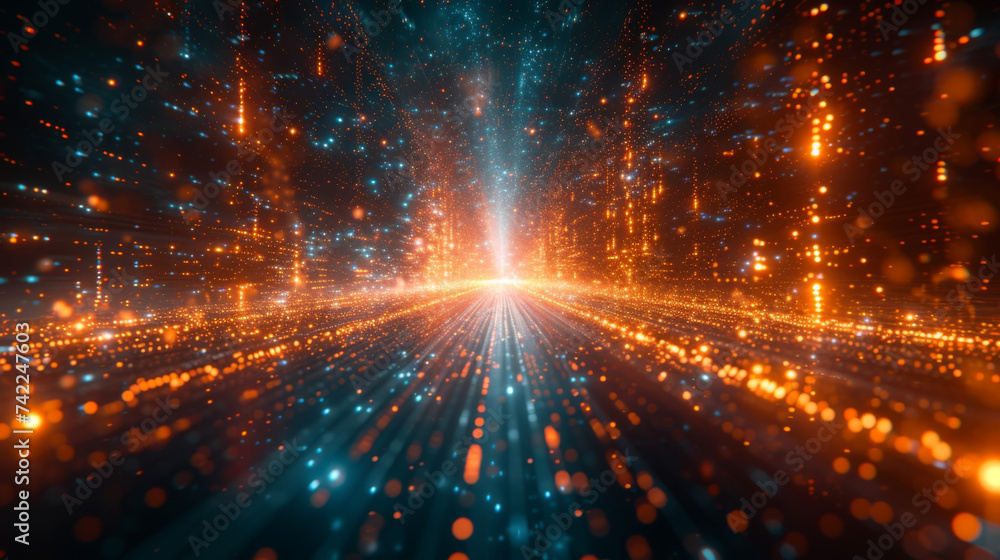 Poster an intricate network of data streams and connections creates a futuristic landscape showcasing the p