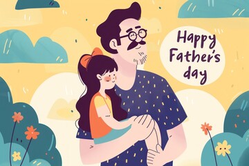 Happy Fathers day vector illustration, Father holding his children and playing vector illustration