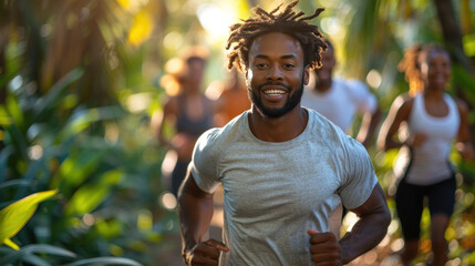 Male jogger, healthy lifestyle. Showcase fitness enthusiasts engaged in outdoor activities with vibrant energy.