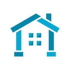 Blue building house icon flat vector design
