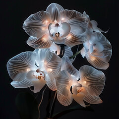 Albino phalaenopsis cyborgs with interwoven LED petals blossoming in a smog pure conversion pod - obrazy, fototapety, plakaty