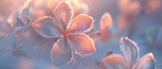 Frosty Glow: Macro view captures jasmine's frost-kissed petals, glowing with a calming frosty...