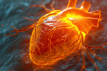 Human heart with Clogged arteries on scientific background
