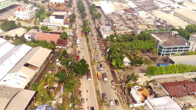 Aerial Footage. Video of the impact of the natural disaster of a typhoon that hit the Rancakek area and the Sumedang border on February 21 2024, Indonesia. Shot from a drone flying in 4k 30fps.