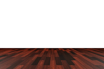 English chestnut color wood perspective new floor texture surface isolated on transparent background with empty wall png 3d rendering image