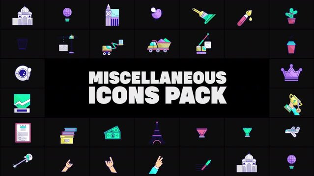 Miscellaneous Icons 02 is a vibrant motion graphics pack consist of diverse collection of 2D flat-designed animated icons. Full HD resolution with alpha channel.
