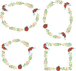 春　植物　てんとう虫　イラストフレームセット