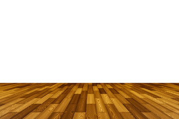 Aged oak color wood perspective new floor texture surface isolated on transparent background with empty wall png 3d rendering image