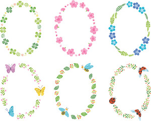 春　植物　花　昆虫　イラスト丸フレームセット　縦長