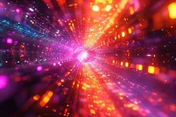 Fototapeta premium Bright Lights and Blurs: Abstract Background, An ethereal dream-like interpretation of a blockchain, with bright lights and vivid colors, AI Generated