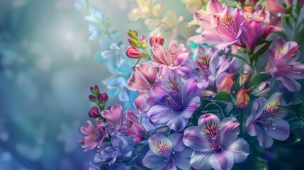 Multicolor beautiful fantasy vintage wallpaper botanical flower bunch, a vintage motif for floral print digital background