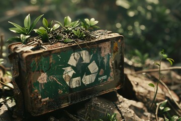 Rusty Box With Plant Growth. Generative AI