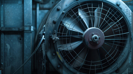 A detailed image of the condensing fan which circulates air over the heat exchanger to dissipate heat.