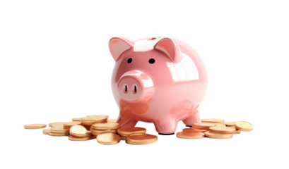 pink piggy bank with gold coins