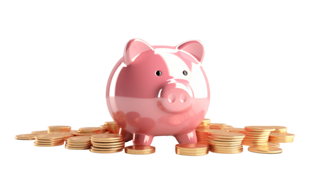 pink piggy bank with gold coins