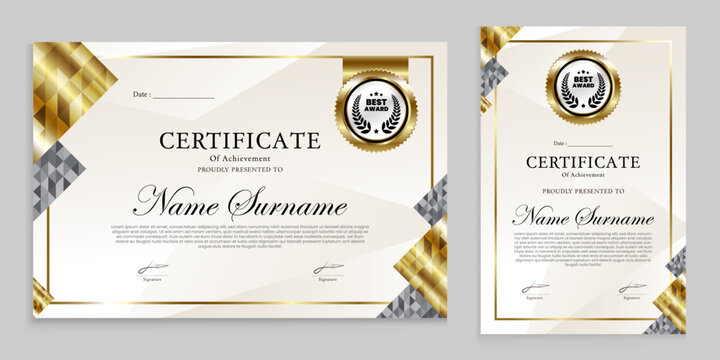 award certificate with a luxurious gold geometric mosaic background. graduation design elements, best employees and others