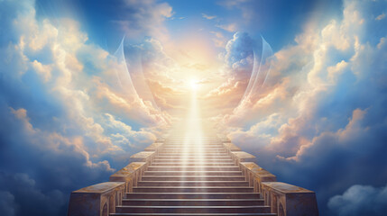 Stairway Leading Up To Heavenly Sky Toward The Light 