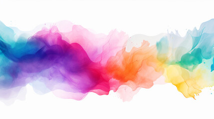 Rainbow watercolor banner background on white Pure vibrant watercolor colors