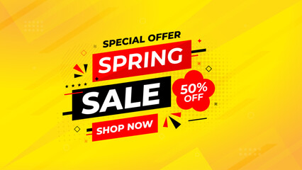 Spring Sale Promotion Banner template. spring offer sale label and discounts background. spring Promotion marketing poster design for web and Social. - obrazy, fototapety, plakaty