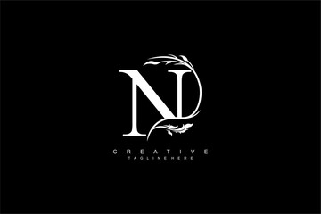 luxury white letter N logo design with beautiful flower and leaf ornaments. monogram N, logo typography. initials N. typography. for business logos, boutiques, companies, beauty, etc