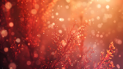 Red bokeh background with a plant theme.