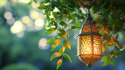 Arabian Ramadan Lantern down with green leaves